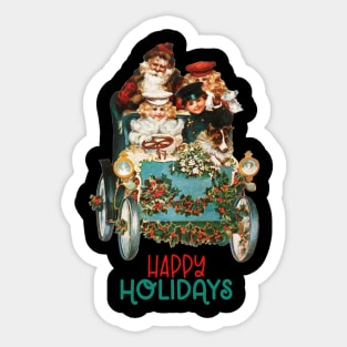 VINTAGE CHRISTMAS SANTA CAR HAPPY HOLIDAYS Sticker